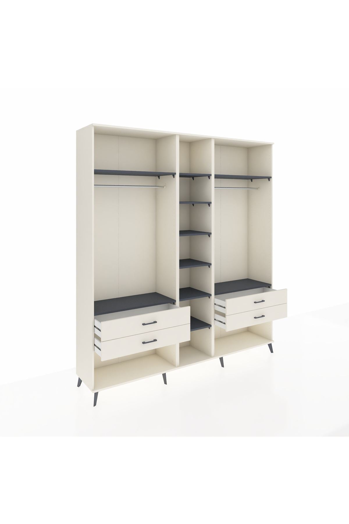 Hyperion Dolap 10 Raflı 4 Çekmeceli 2 Askılı 220x44x243 Aytaşı-Antrasit/Aytaşı