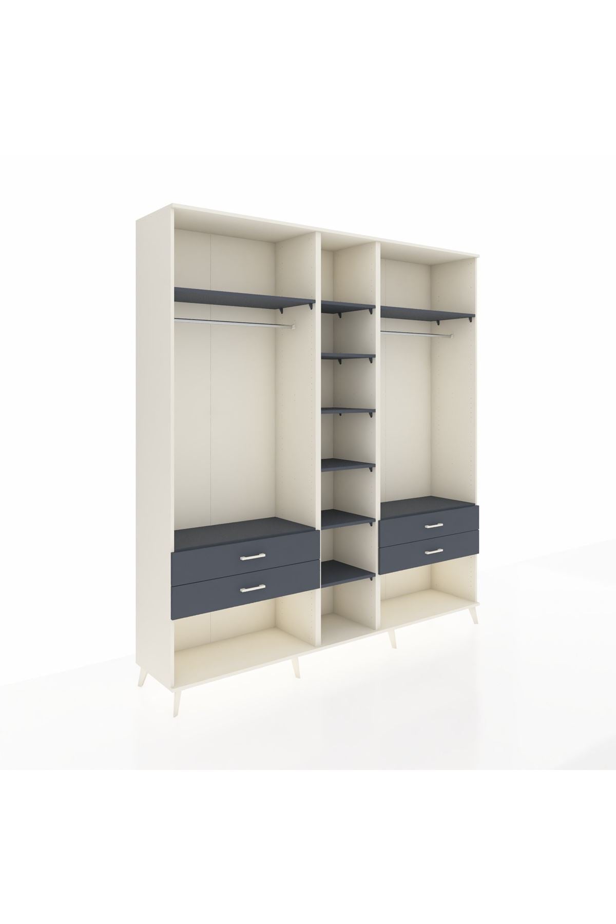 Hyperion Dolap 10 Raflı 4 Çekmeceli 2 Askılı 220x44x243 Aytaşı-Antrasit/Antrasit