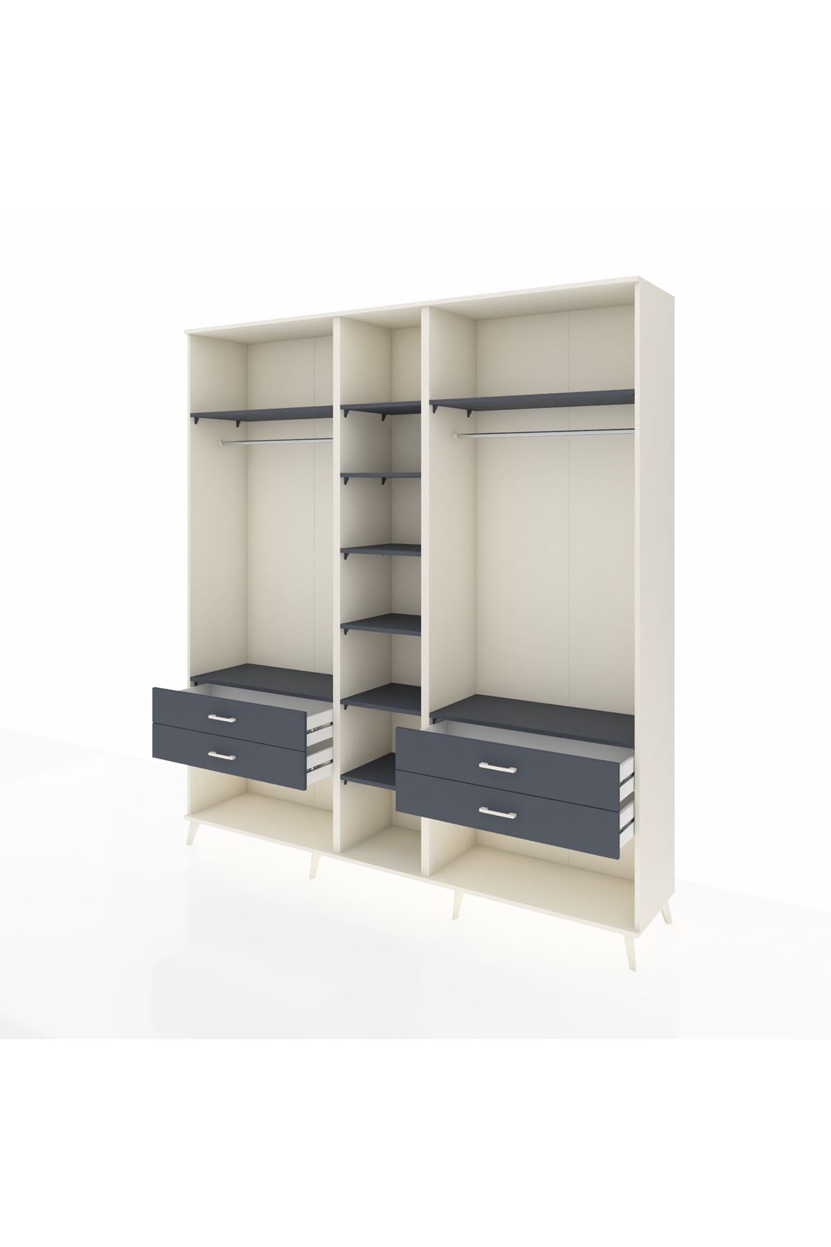 Hyperion Dolap 10 Raflı 4 Çekmeceli 2 Askılı 220x44x243 Aytaşı-Antrasit/Antrasit