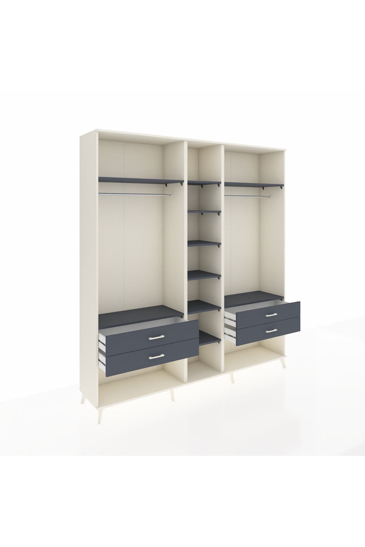 Hyperion Dolap 10 Raflı 4 Çekmeceli 2 Askılı 220x44x243 Aytaşı-Antrasit/Antrasit