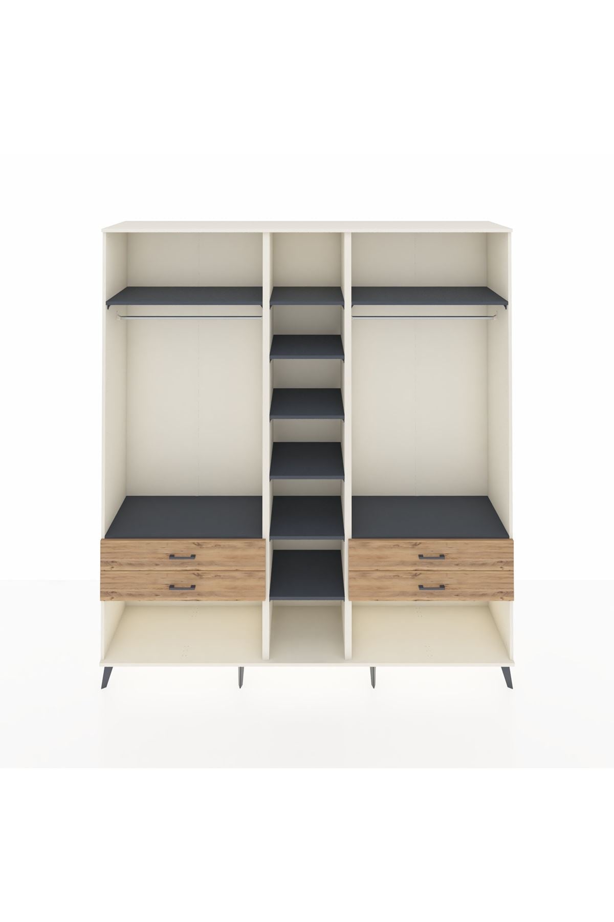 Hyperion Dolap 10 Raflı 4 Çekmeceli 2 Askılı 220x44x243 Aytaşı-Antrasit/Çam