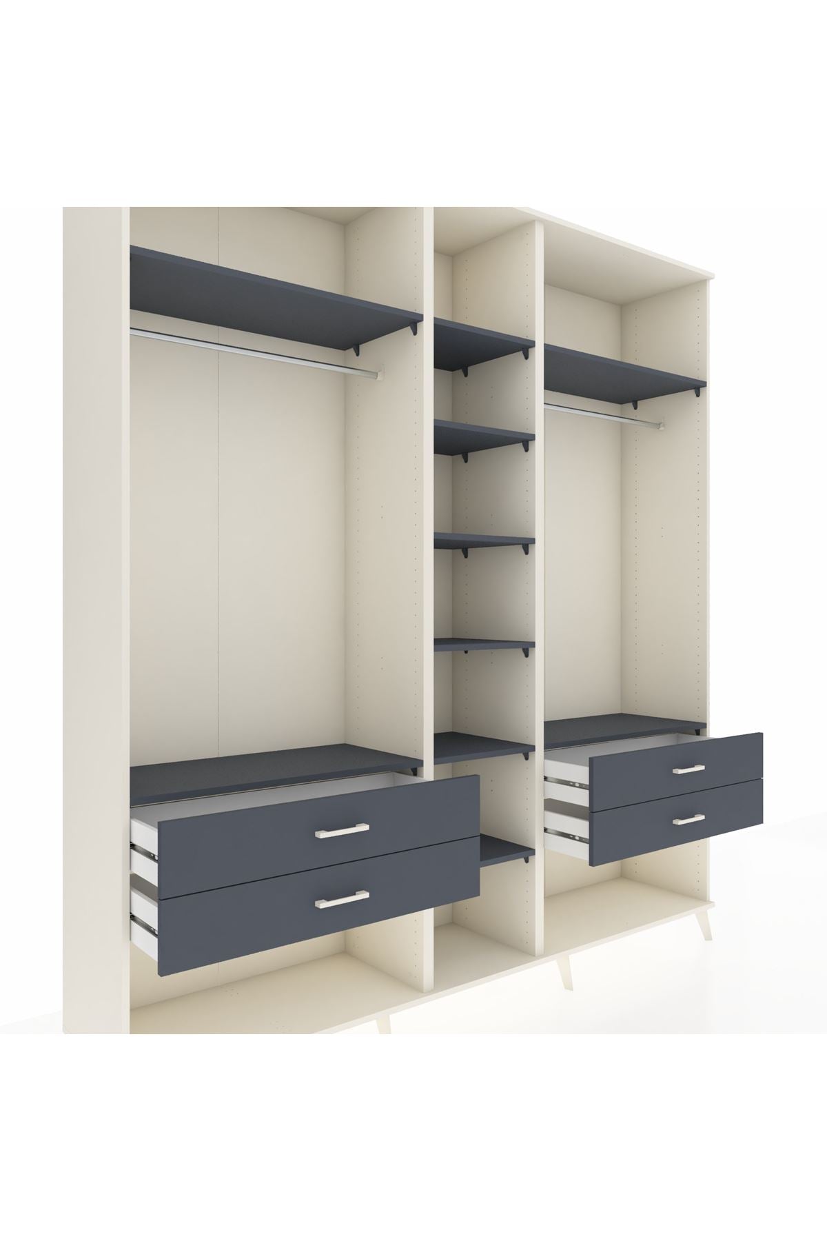 Hyperion Dolap 10 Raflı 4 Çekmeceli 2 Askılı 220x44x243 Aytaşı-Antrasit/Antrasit