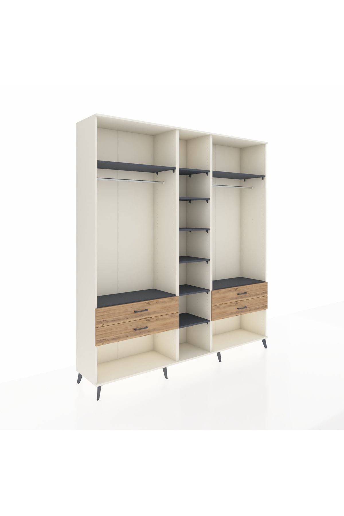 Hyperion Dolap 10 Raflı 4 Çekmeceli 2 Askılı 220x44x243 Aytaşı-Antrasit/Çam