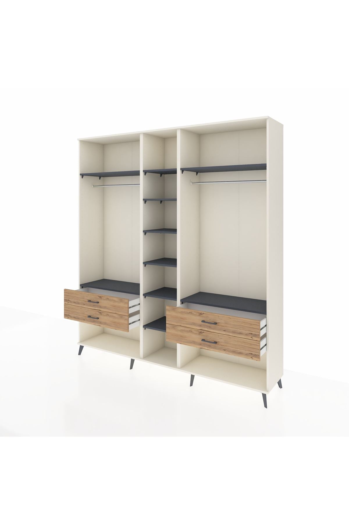 Hyperion Dolap 10 Raflı 4 Çekmeceli 2 Askılı 220x44x243 Aytaşı-Antrasit/Çam