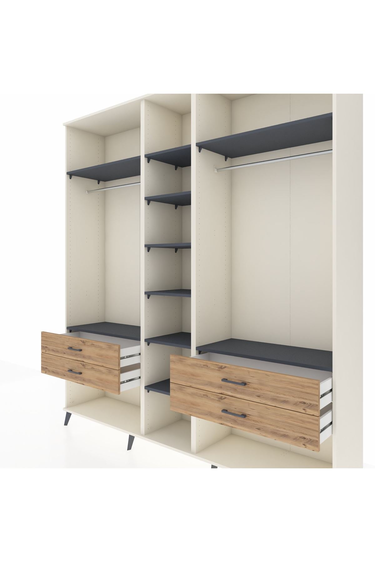 Hyperion Dolap 10 Raflı 4 Çekmeceli 2 Askılı 220x44x243 Aytaşı-Antrasit/Çam