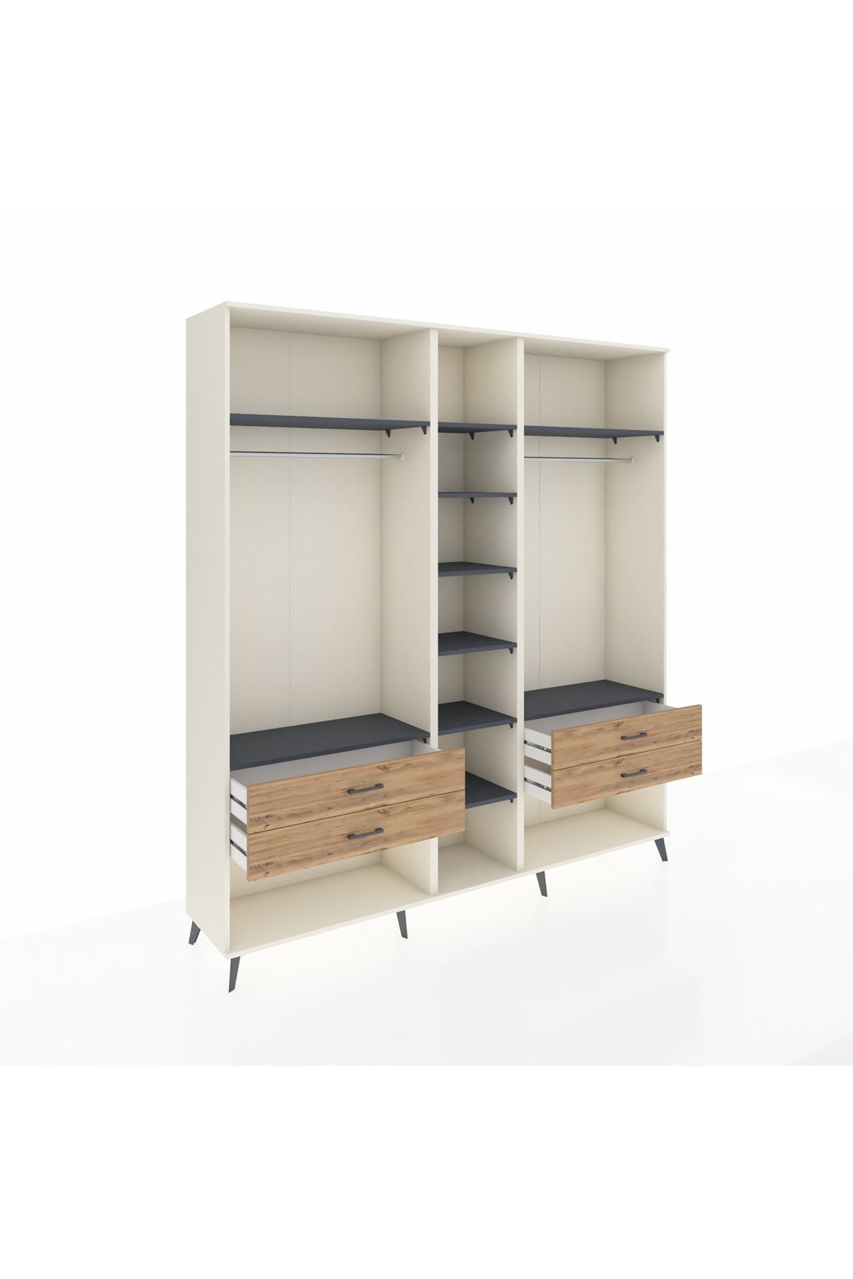 Hyperion Dolap 10 Raflı 4 Çekmeceli 2 Askılı 220x44x243 Aytaşı-Antrasit/Çam