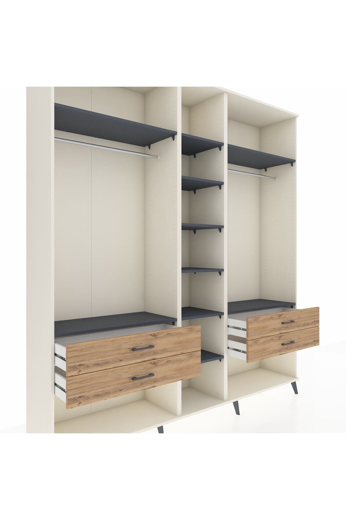 Hyperion Dolap 10 Raflı 4 Çekmeceli 2 Askılı 220x44x243 Aytaşı-Antrasit/Çam