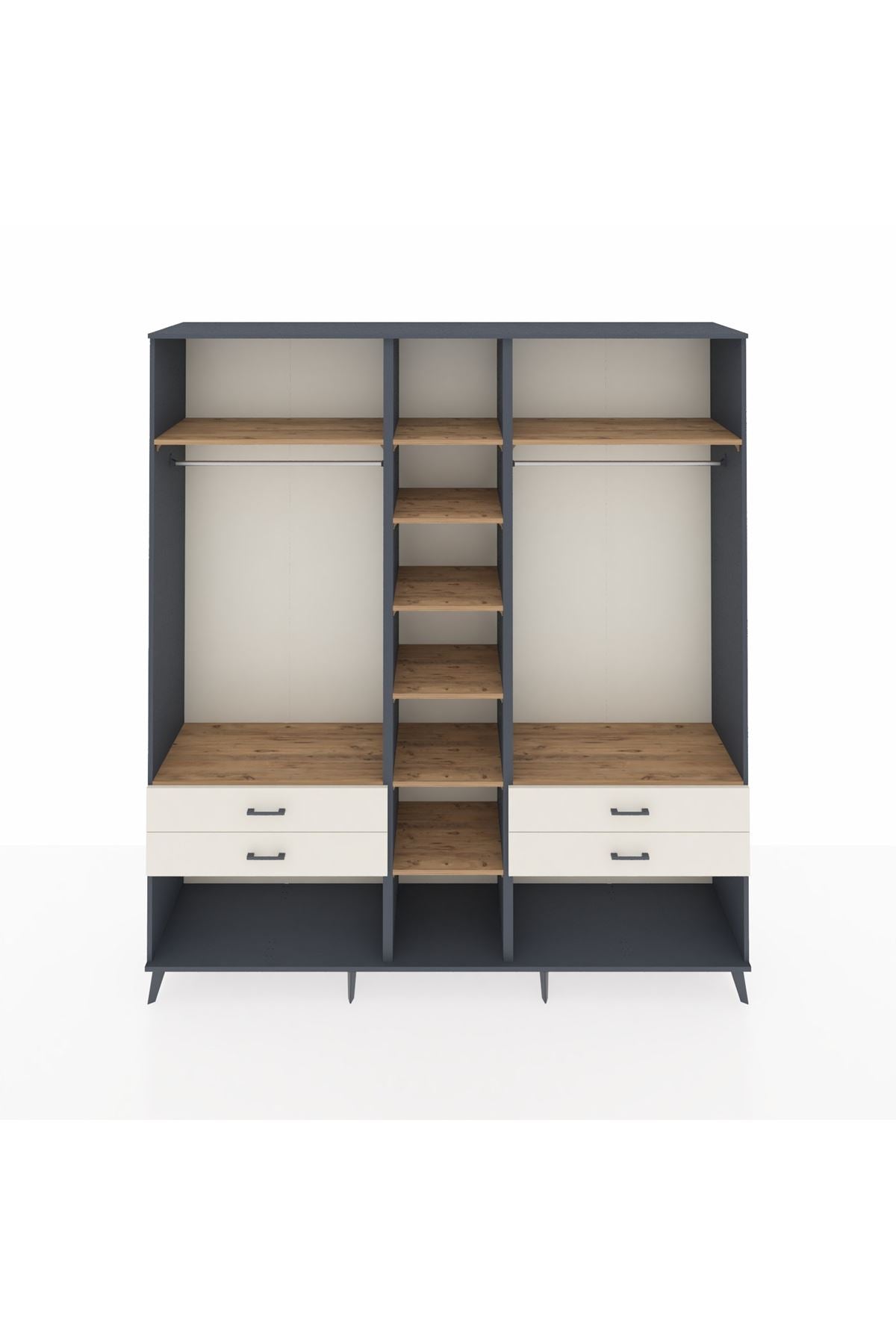 Hyperion Dolap 10 Raflı 4 Çekmeceli 2 Askılı 220x44x243 Antrasit-Çam/Aytaşı