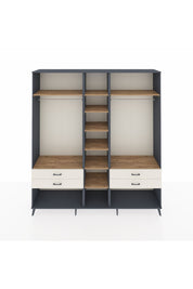 Hyperion Dolap 10 Raflı 4 Çekmeceli 2 Askılı 220x44x243 Antrasit-Çam/Aytaşı