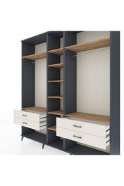 Hyperion Dolap 10 Raflı 4 Çekmeceli 2 Askılı 220x44x243 Antrasit-Çam/Aytaşı