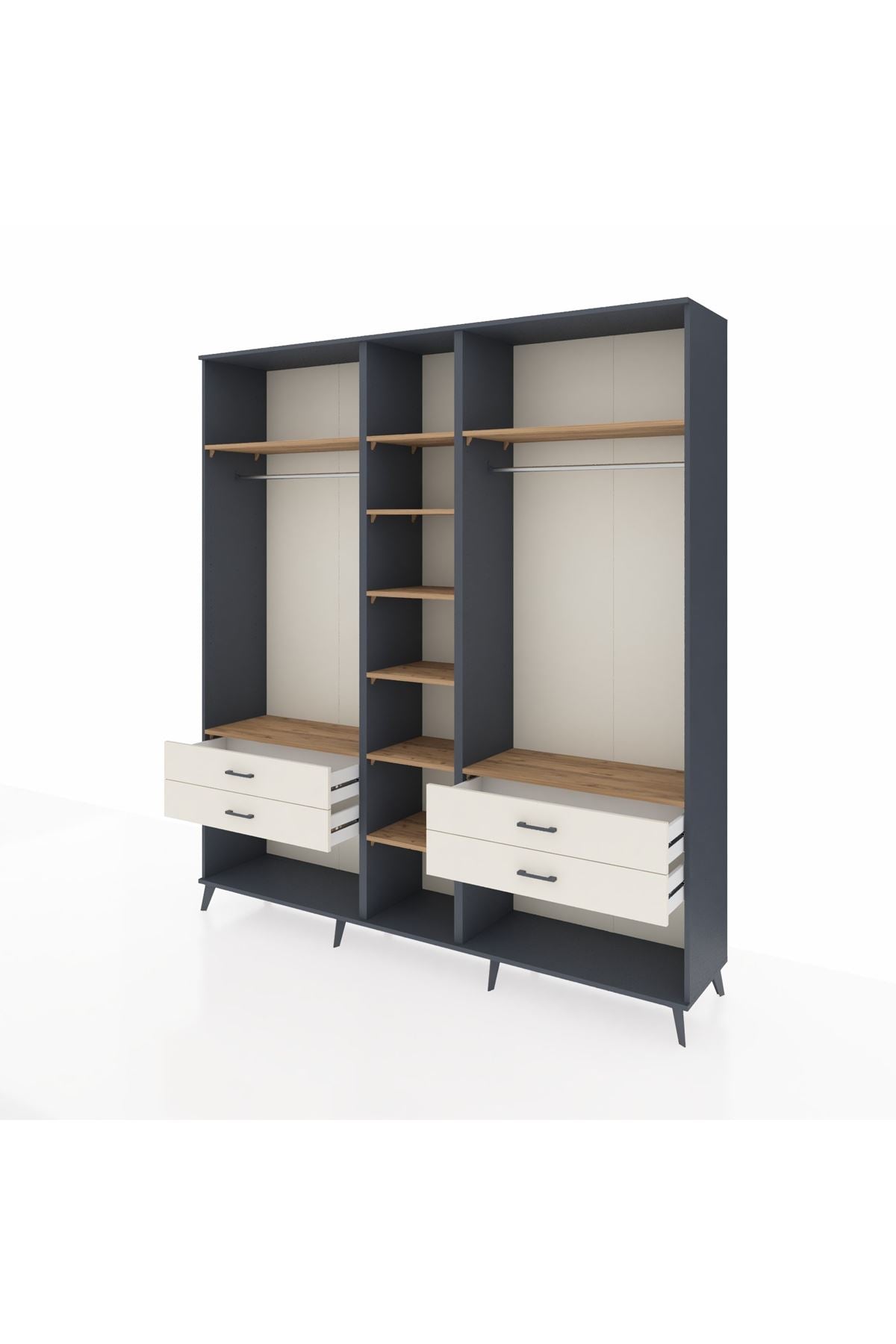 Hyperion Dolap 10 Raflı 4 Çekmeceli 2 Askılı 220x44x243 Antrasit-Çam/Aytaşı