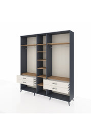 Hyperion Dolap 10 Raflı 4 Çekmeceli 2 Askılı 220x44x243 Antrasit-Çam/Aytaşı