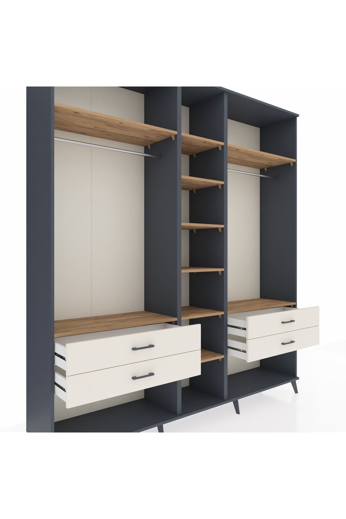 Hyperion Dolap 10 Raflı 4 Çekmeceli 2 Askılı 220x44x243 Antrasit-Çam/Aytaşı