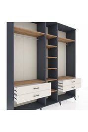 Hyperion Dolap 10 Raflı 4 Çekmeceli 2 Askılı 220x44x243 Antrasit-Çam/Aytaşı