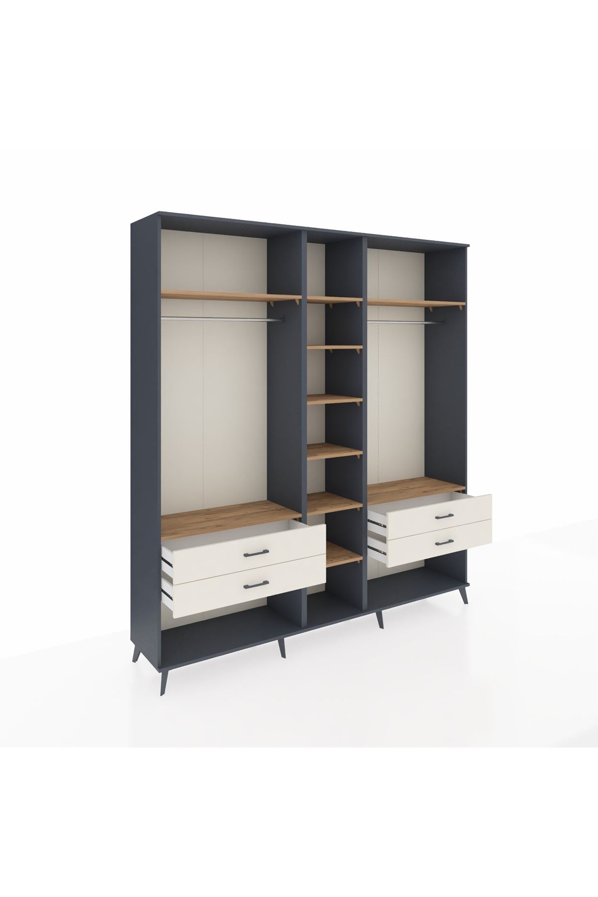 Hyperion Dolap 10 Raflı 4 Çekmeceli 2 Askılı 220x44x243 Antrasit-Çam/Aytaşı