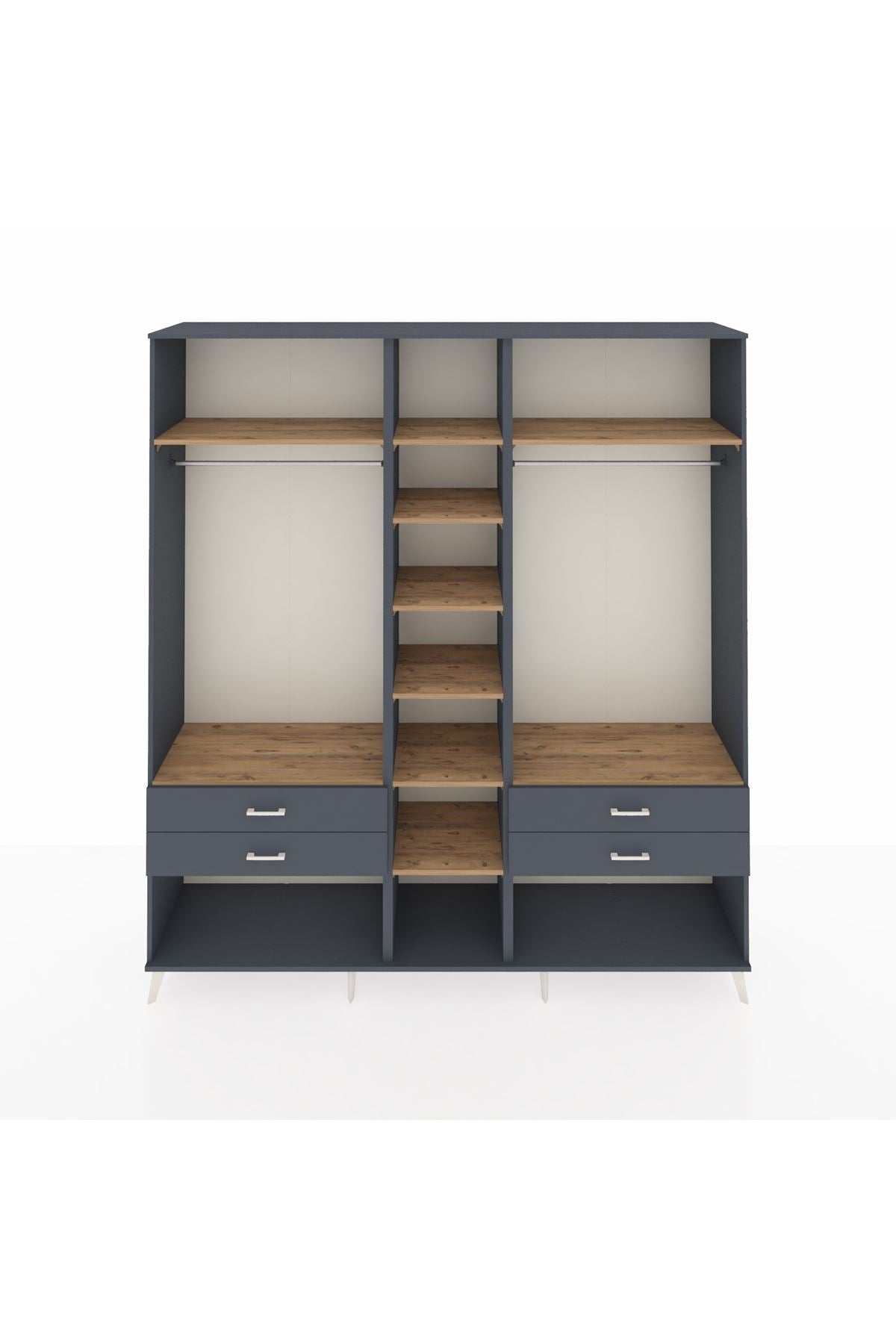 Hyperion Dolap 10 Raflı 4 Çekmeceli 2 Askılı 220x44x243 Antrasit-Çam/Antrasit