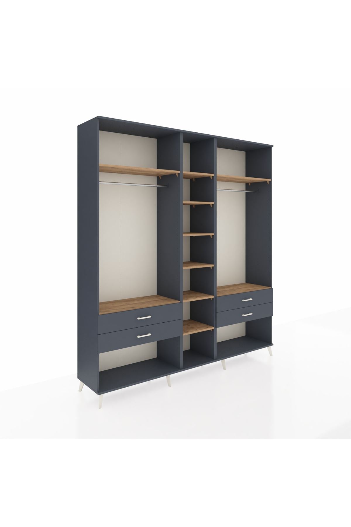 Hyperion Dolap 10 Raflı 4 Çekmeceli 2 Askılı 220x44x243 Antrasit-Çam/Antrasit