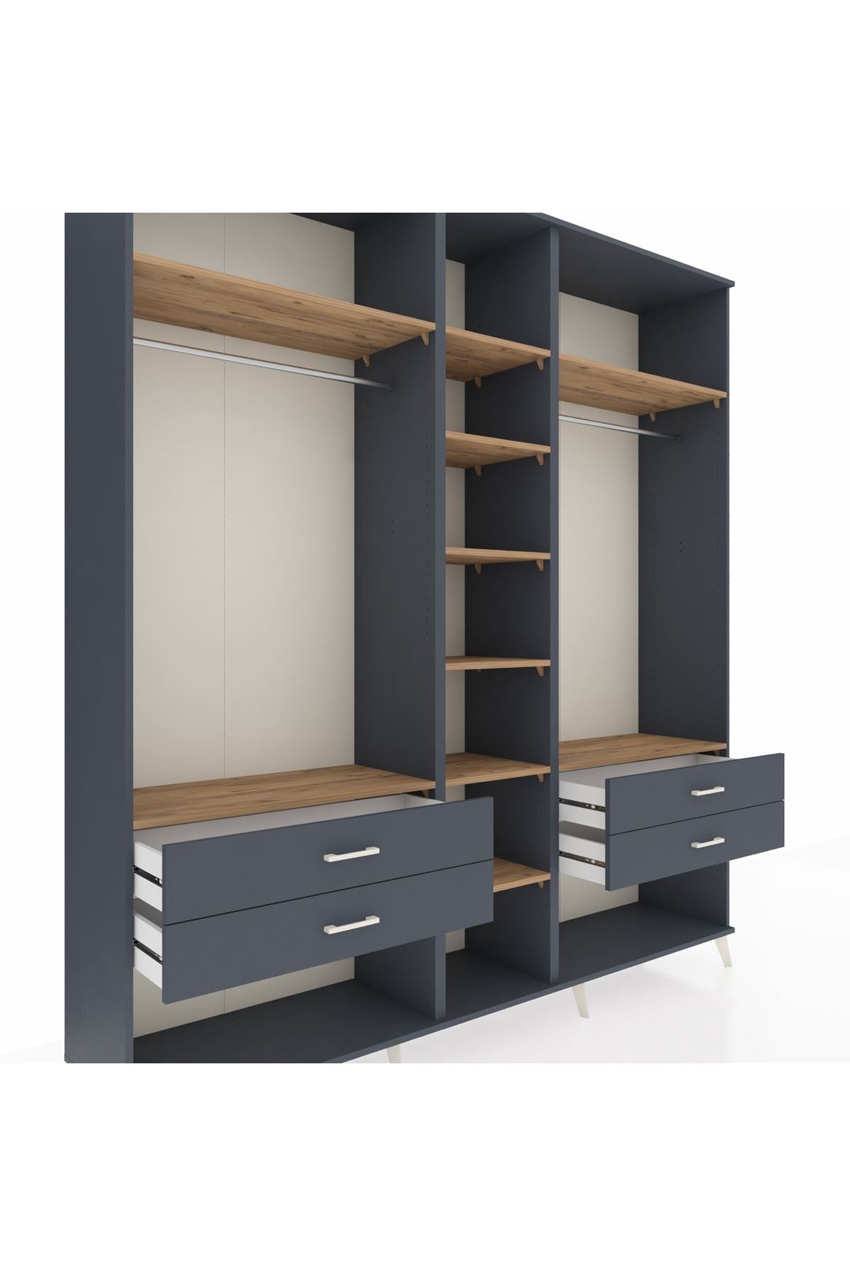 Hyperion Dolap 10 Raflı 4 Çekmeceli 2 Askılı 220x44x243 Antrasit-Çam/Antrasit