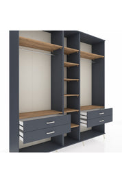 Hyperion Dolap 10 Raflı 4 Çekmeceli 2 Askılı 220x44x243 Antrasit-Çam/Antrasit