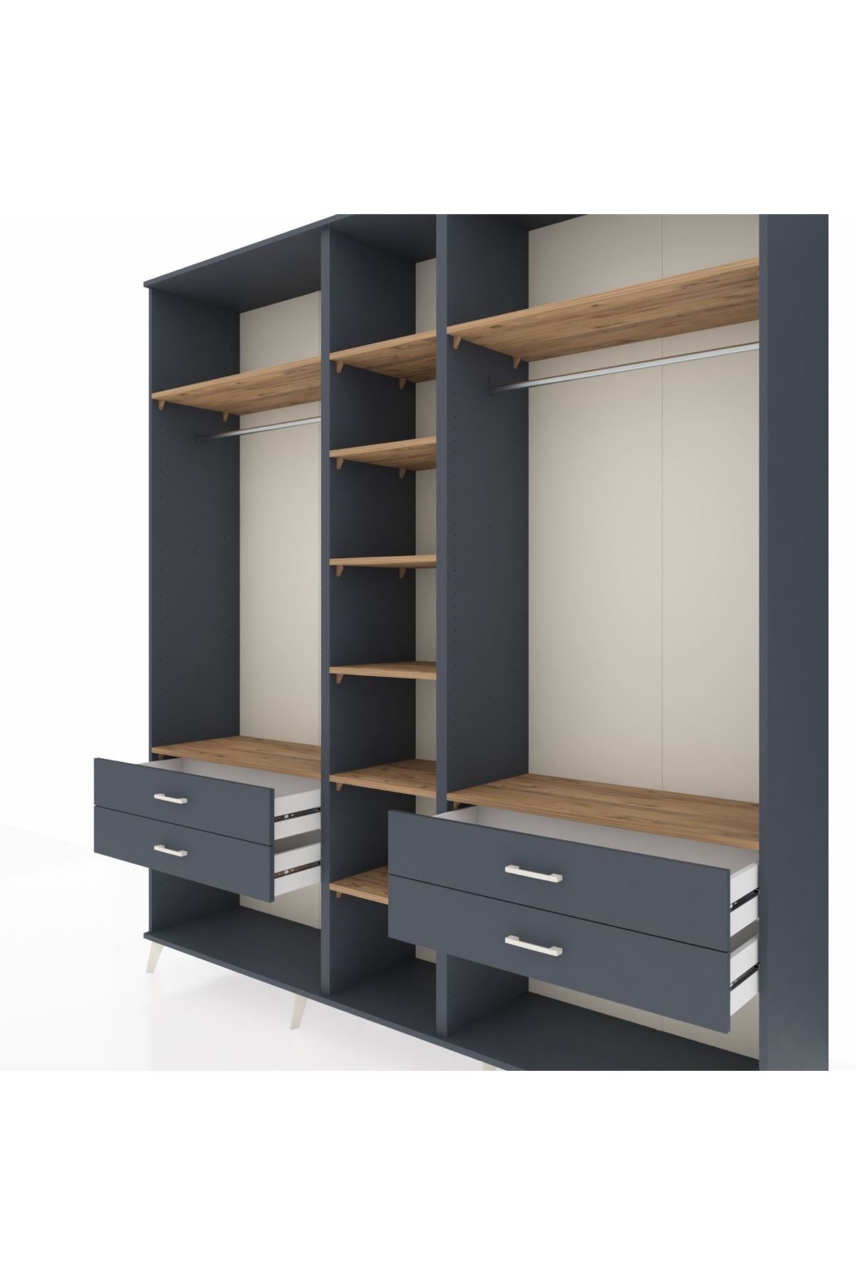 Hyperion Dolap 10 Raflı 4 Çekmeceli 2 Askılı 220x44x243 Antrasit-Çam/Antrasit