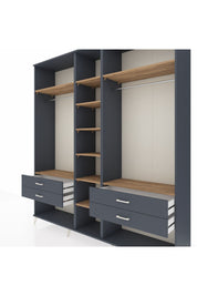 Hyperion Dolap 10 Raflı 4 Çekmeceli 2 Askılı 220x44x243 Antrasit-Çam/Antrasit