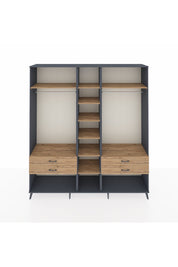 Hyperion Dolap 10 Raflı 4 Çekmeceli 2 Askılı 220x44x243 Antrasit-Çam/Çam