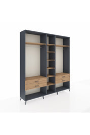 Hyperion Dolap 10 Raflı 4 Çekmeceli 2 Askılı 220x44x243 Antrasit-Çam/Çam