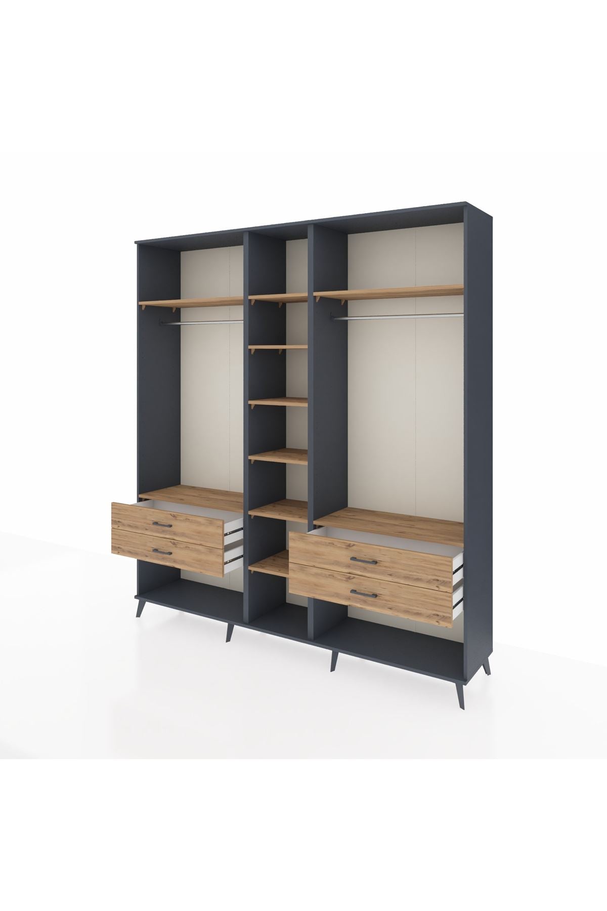 Hyperion Dolap 10 Raflı 4 Çekmeceli 2 Askılı 220x44x243 Antrasit-Çam/Çam