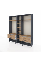 Hyperion Dolap 10 Raflı 4 Çekmeceli 2 Askılı 220x44x243 Antrasit-Çam/Çam