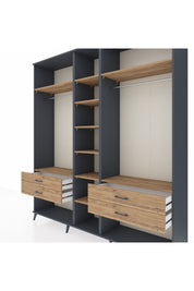 Hyperion Dolap 10 Raflı 4 Çekmeceli 2 Askılı 220x44x243 Antrasit-Çam/Çam