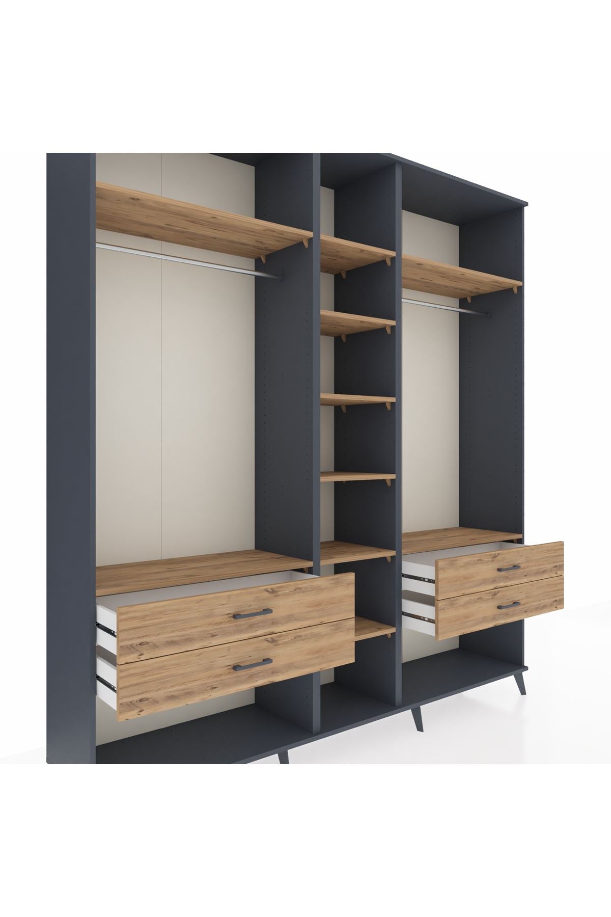 Hyperion Dolap 10 Raflı 4 Çekmeceli 2 Askılı 220x44x243 Antrasit-Çam/Çam