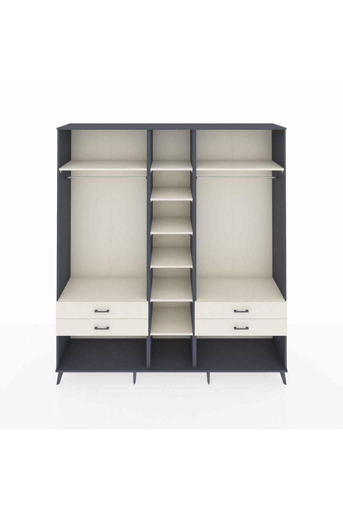 Hyperion Dolap 10 Raflı 4 Çekmeceli 2 Askılı 220x44x243 Antrasit-Aytaşı/Aytaşı