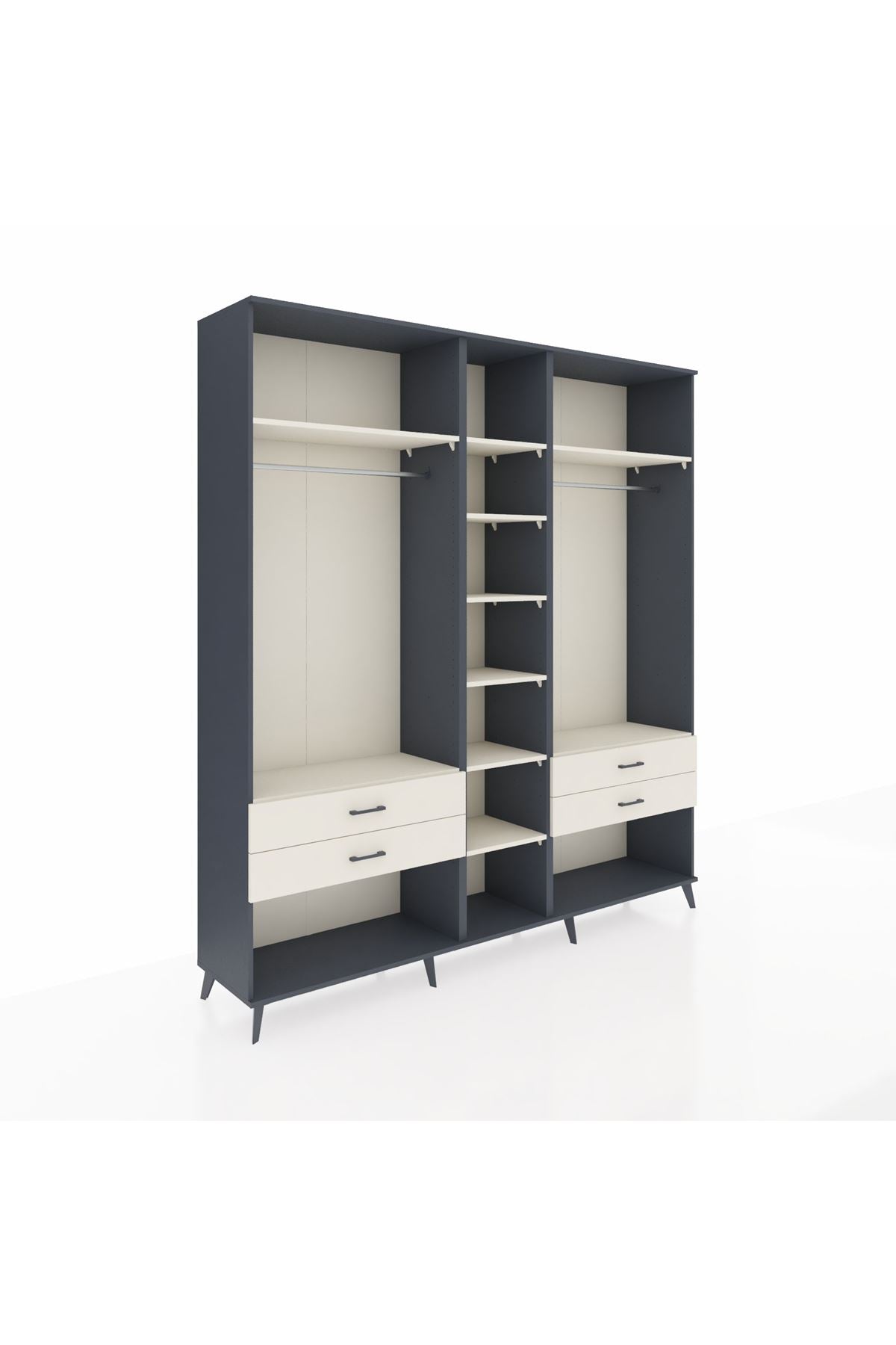 Hyperion Dolap 10 Raflı 4 Çekmeceli 2 Askılı 220x44x243 Antrasit-Aytaşı/Aytaşı