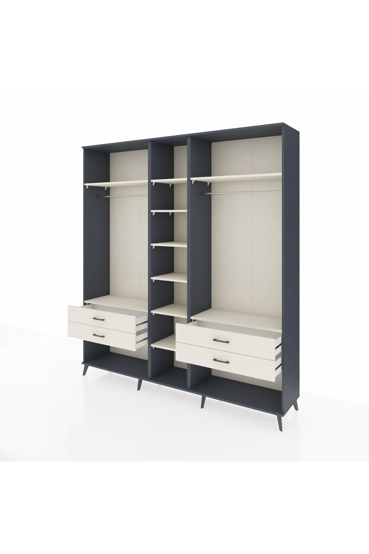 Hyperion Dolap 10 Raflı 4 Çekmeceli 2 Askılı 220x44x243 Antrasit-Aytaşı/Aytaşı