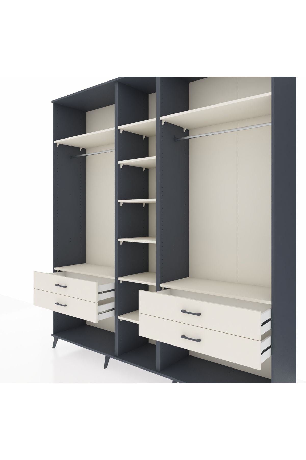 Hyperion Dolap 10 Raflı 4 Çekmeceli 2 Askılı 220x44x243 Antrasit-Aytaşı/Aytaşı