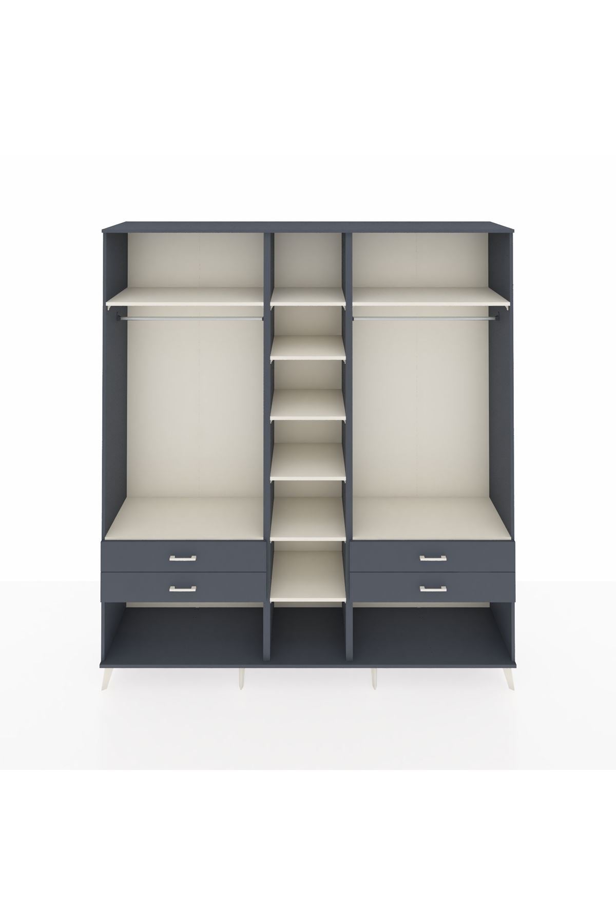 Hyperion Dolap 10 Raflı 4 Çekmeceli 2 Askılı 220x44x243 Antrasit-Aytaşı/Antrasit