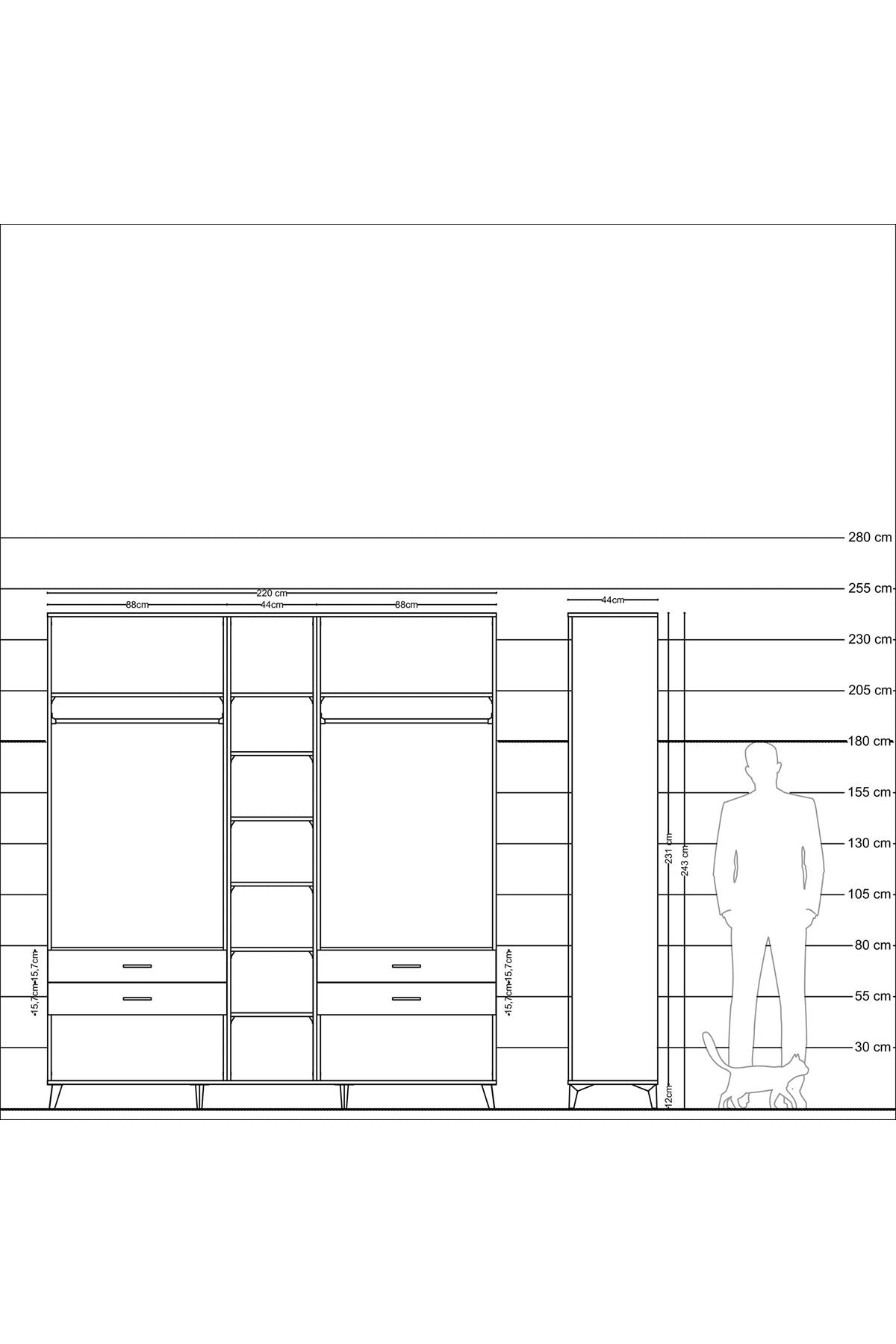 Hyperion Dolap 10 Raflı 4 Çekmeceli 2 Askılı 220x44x243 - S553M010V13B