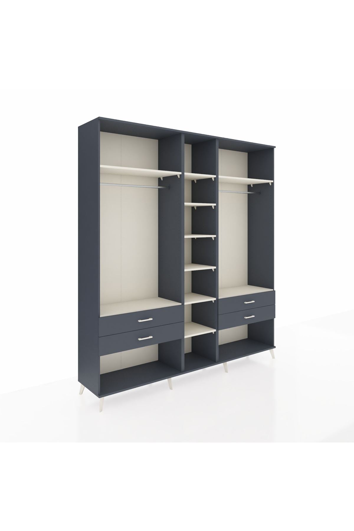 Hyperion Dolap 10 Raflı 4 Çekmeceli 2 Askılı 220x44x243 Antrasit-Aytaşı/Antrasit