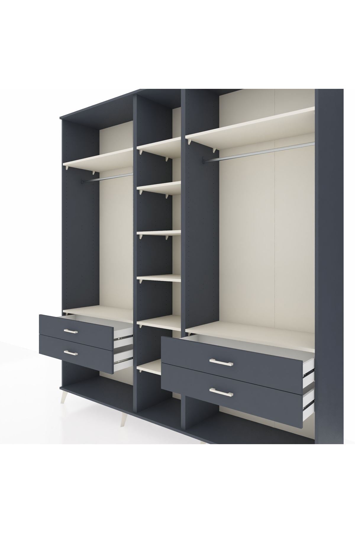 Hyperion Dolap 10 Raflı 4 Çekmeceli 2 Askılı 220x44x243 Antrasit-Aytaşı/Antrasit