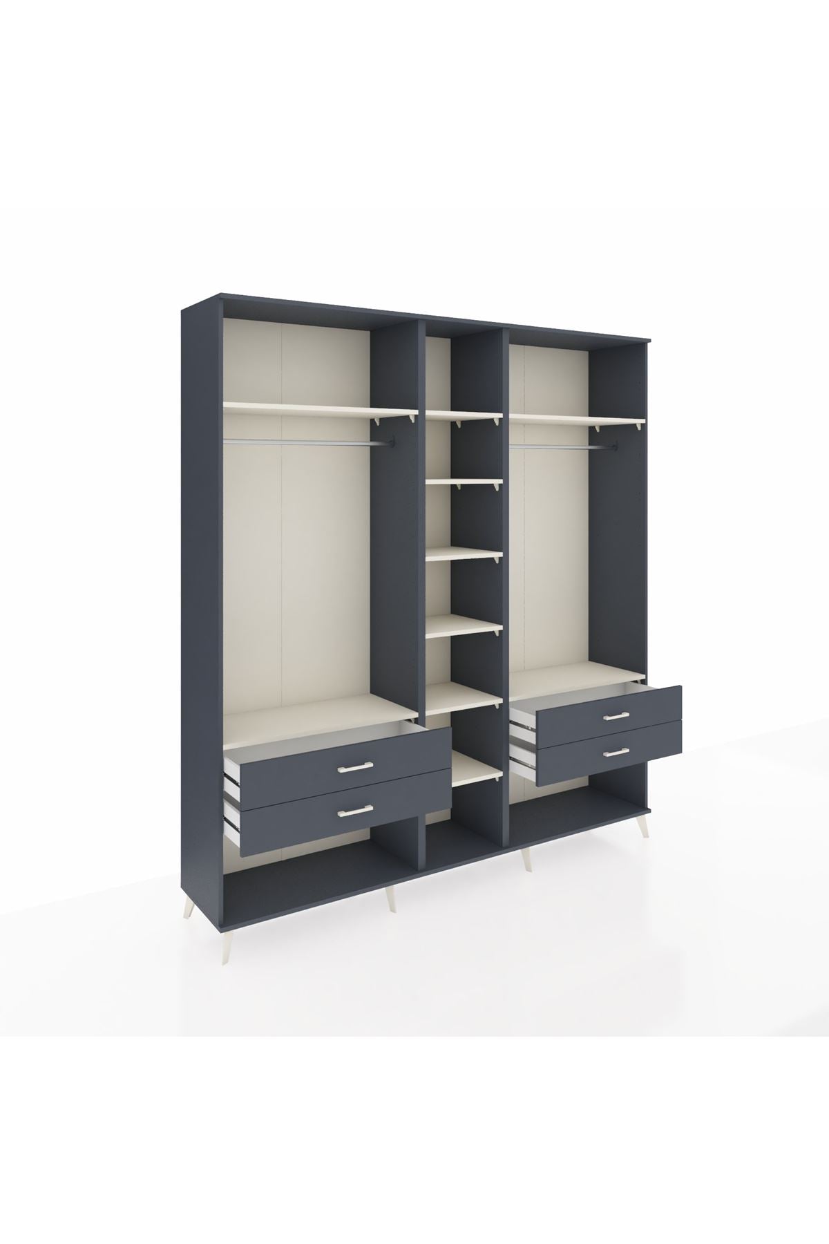 Hyperion Dolap 10 Raflı 4 Çekmeceli 2 Askılı 220x44x243 Antrasit-Aytaşı/Antrasit