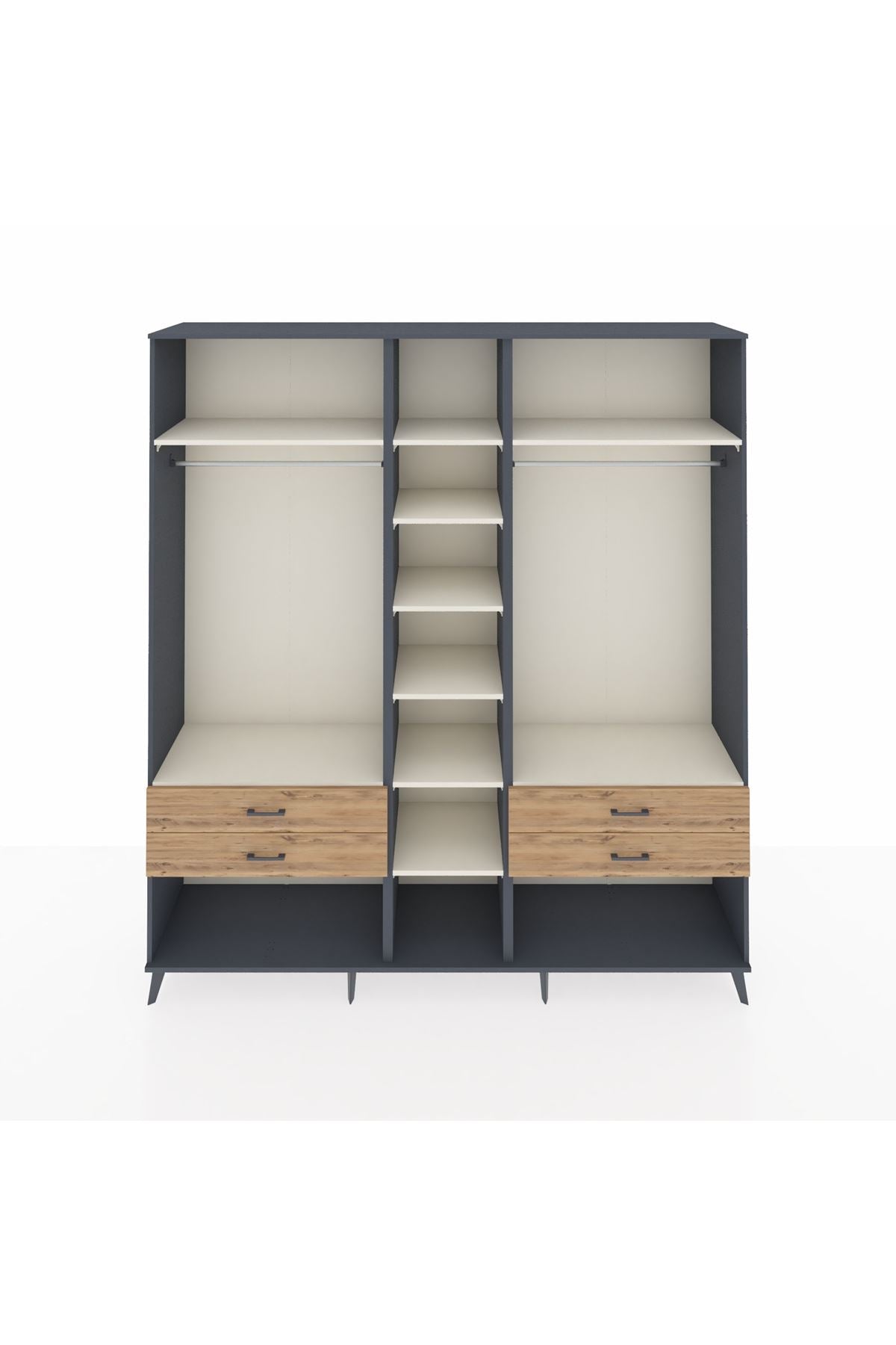 Hyperion Dolap 10 Raflı 4 Çekmeceli 2 Askılı 220x44x243 Antrasit-Aytaşı/Çam