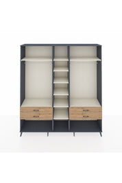 Hyperion Dolap 10 Raflı 4 Çekmeceli 2 Askılı 220x44x243 Antrasit-Aytaşı/Çam