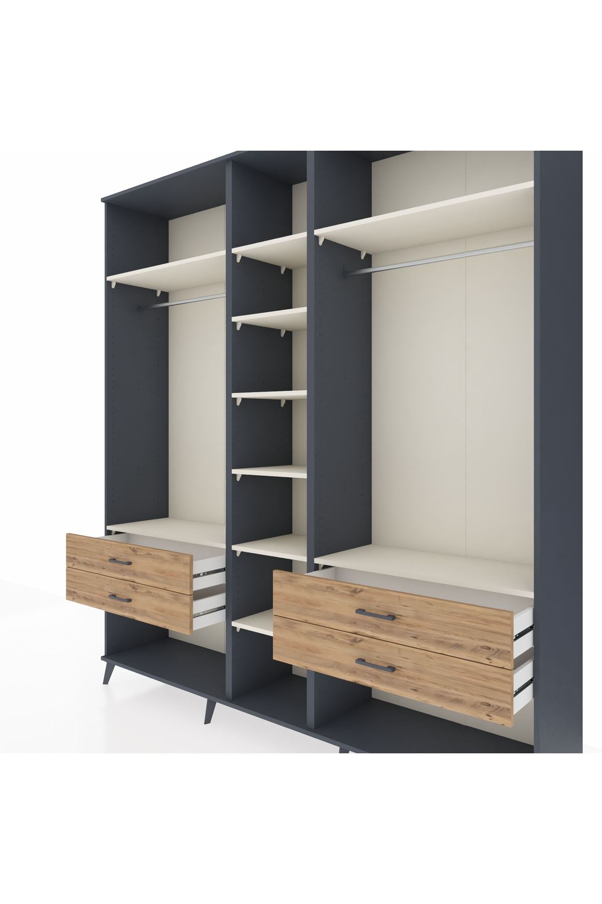 Hyperion Dolap 10 Raflı 4 Çekmeceli 2 Askılı 220x44x243 Antrasit-Aytaşı/Çam