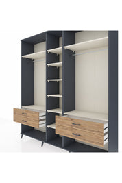 Hyperion Dolap 10 Raflı 4 Çekmeceli 2 Askılı 220x44x243 Antrasit-Aytaşı/Çam