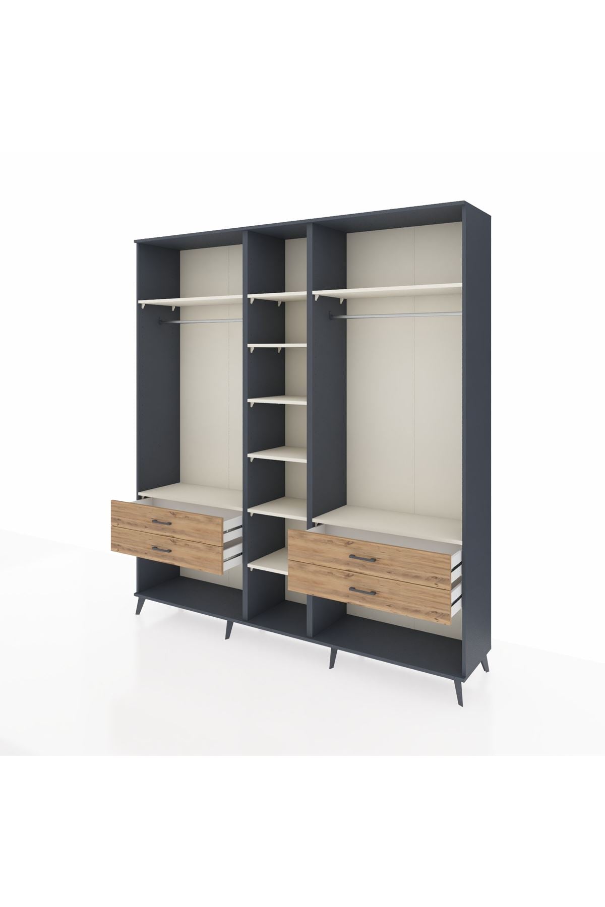 Hyperion Dolap 10 Raflı 4 Çekmeceli 2 Askılı 220x44x243 Antrasit-Aytaşı/Çam