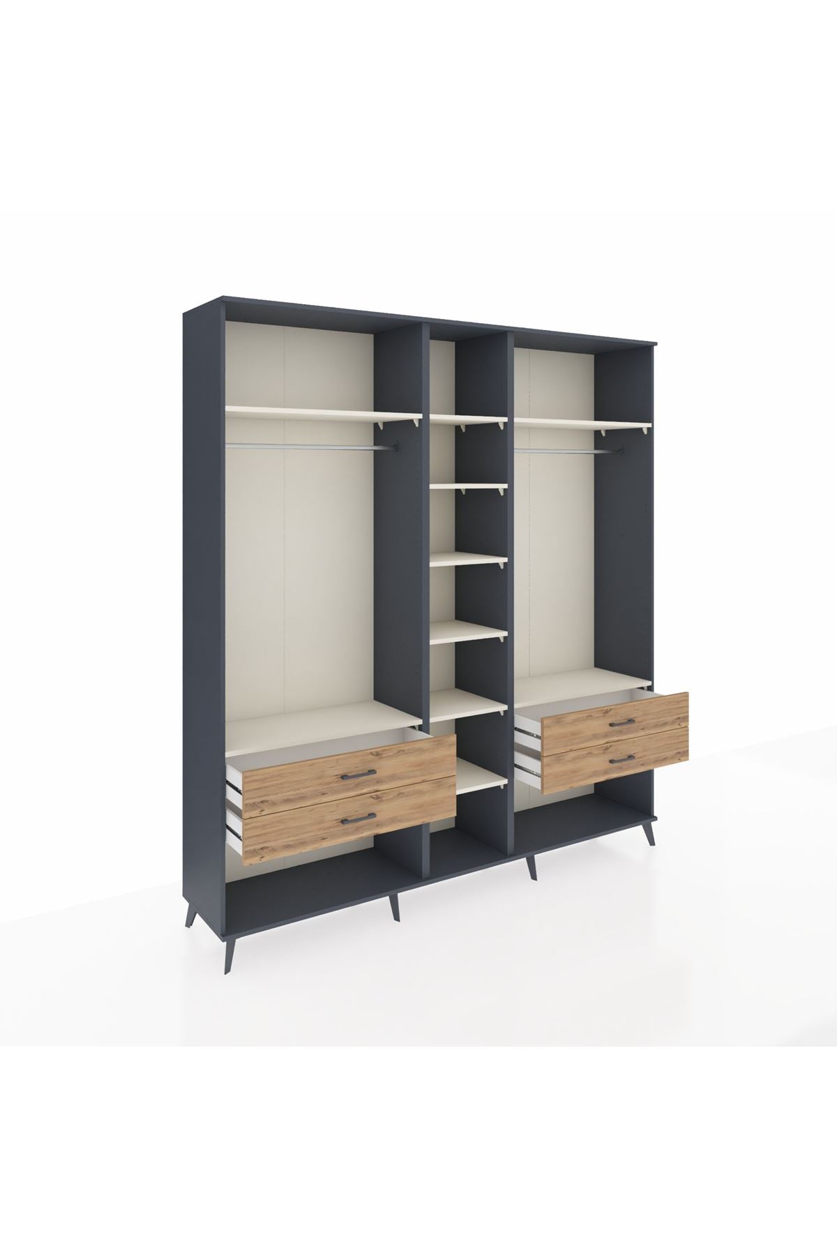 Hyperion Dolap 10 Raflı 4 Çekmeceli 2 Askılı 220x44x243 Antrasit-Aytaşı/Çam