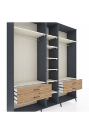 Hyperion Dolap 10 Raflı 4 Çekmeceli 2 Askılı 220x44x243 Antrasit-Aytaşı/Çam