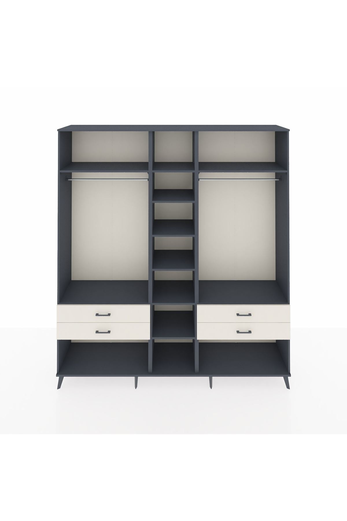 Hyperion Dolap 10 Raflı 4 Çekmeceli 2 Askılı 220x44x243 Antrasit-Antrasit/Aytaşı