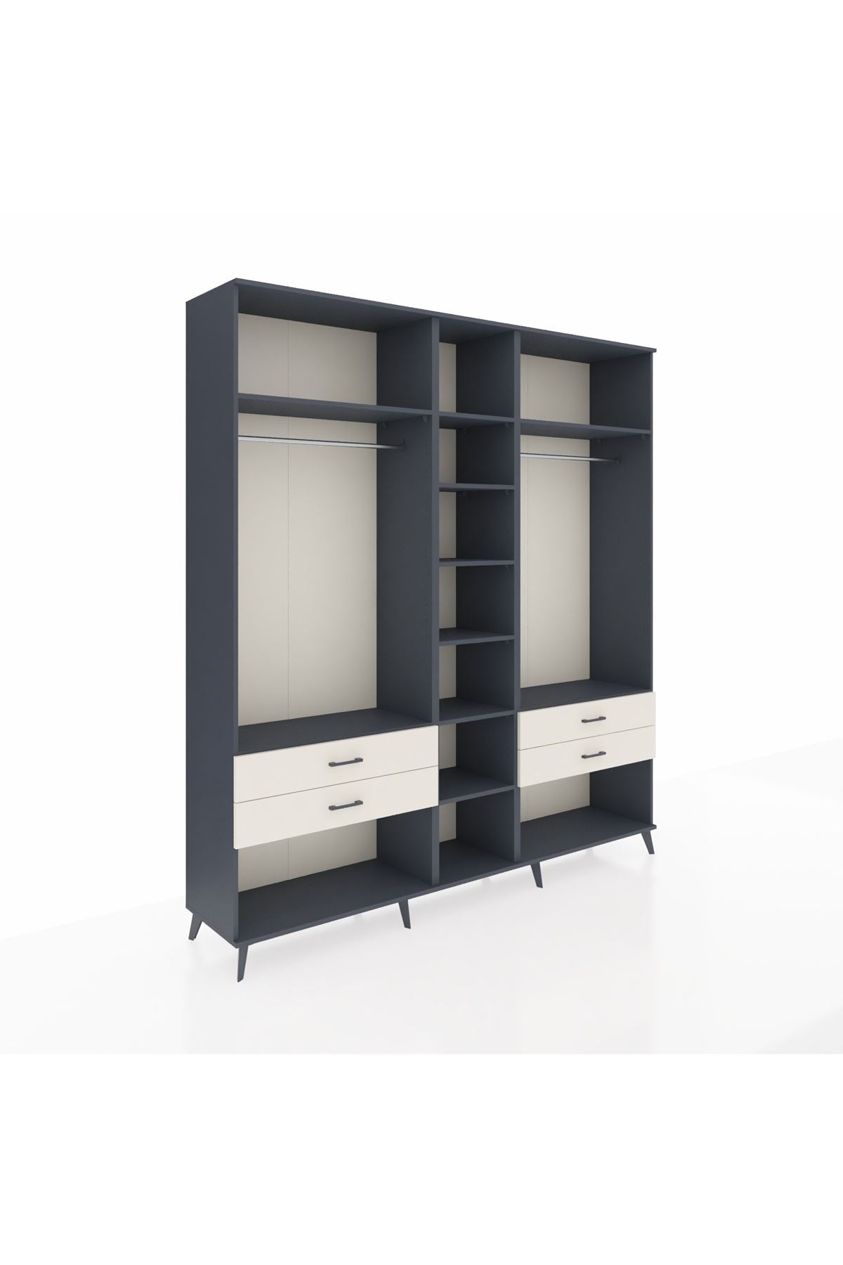 Hyperion Dolap 10 Raflı 4 Çekmeceli 2 Askılı 220x44x243 Antrasit-Antrasit/Aytaşı