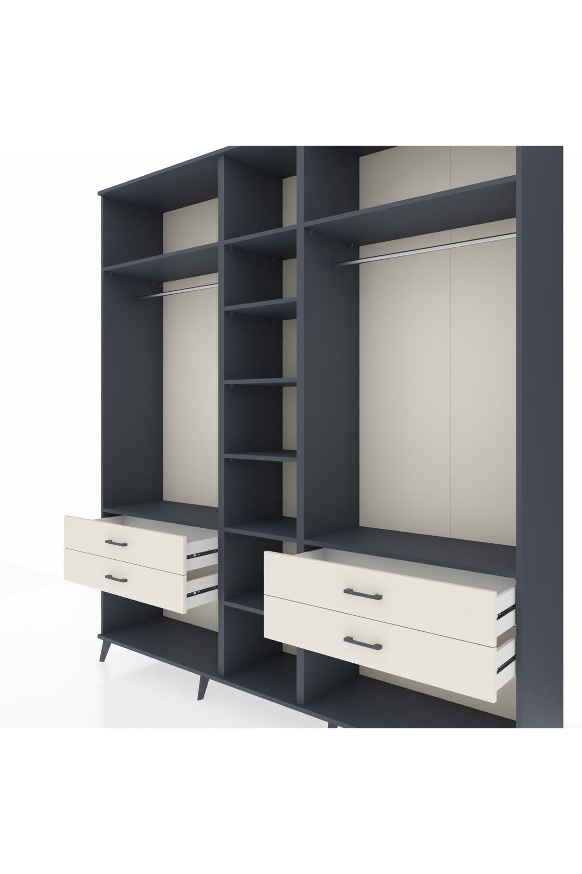 Hyperion Dolap 10 Raflı 4 Çekmeceli 2 Askılı 220x44x243 Antrasit-Antrasit/Aytaşı